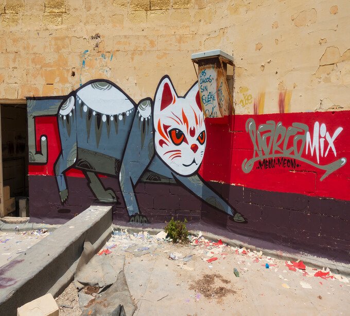 Cat_abandod_factory_graffiti_street_art_malta